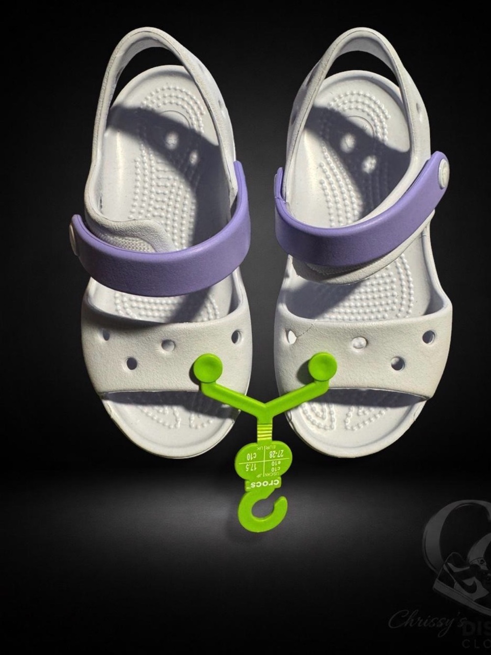 CROCS Kids White Sandals with Lavender Straps